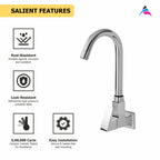 Asiatique Sink Cock With Swivel ‘J’ Spout Wall Mounted With Flange (L-008), Lenz Series Premium CP Bath Fittings & Faucets