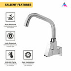 Asiatique Sink Cock With Extended Swivel Spout Wall Mounted With Flange (L-008EX), Lenz Series Premium CP Bath Fittings & Faucets