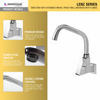 Asiatique Sink Cock With Extended Swivel Spout Wall Mounted With Flange (L-008EX), Lenz Series Premium CP Bath Fittings & Faucets