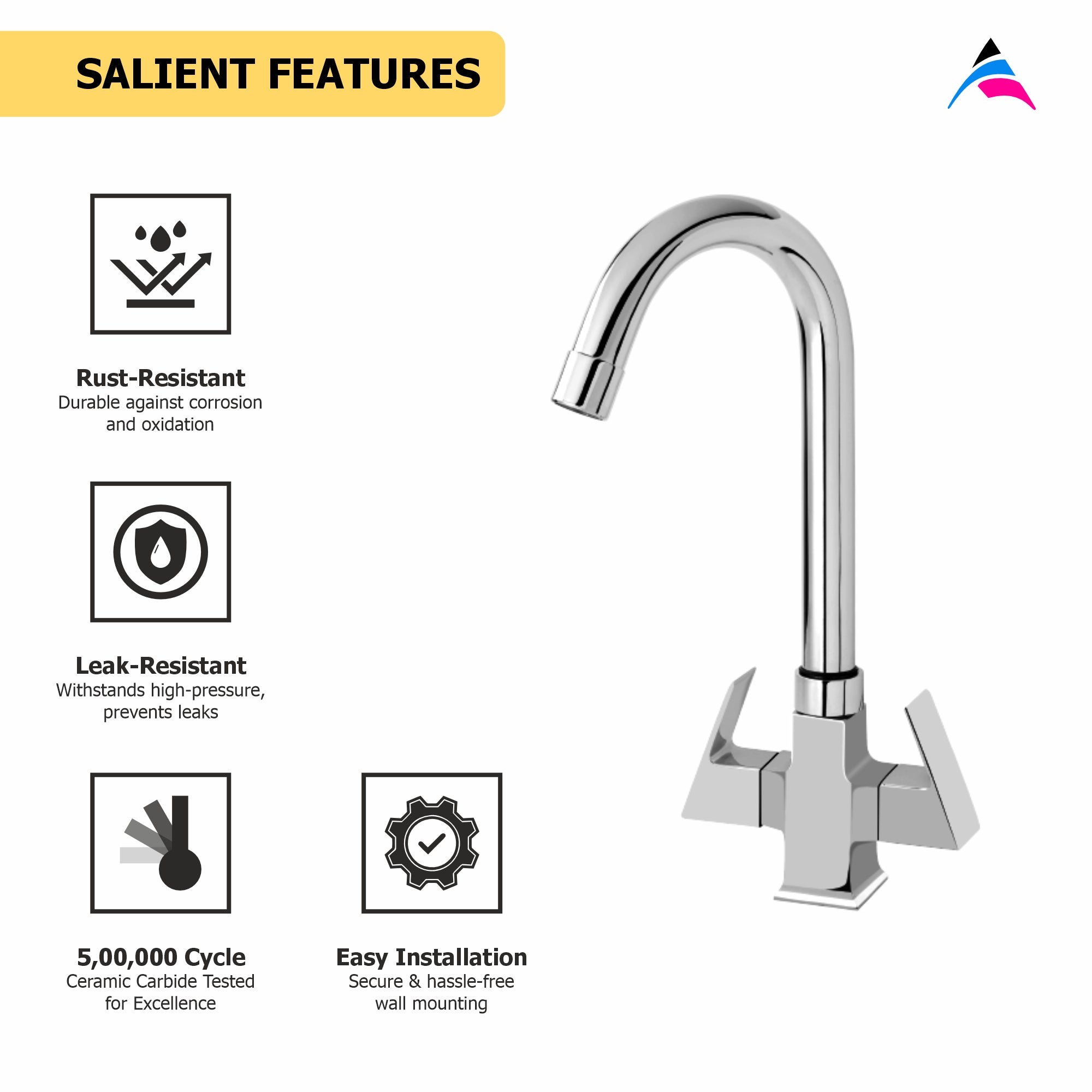 Asiatique C/H Basin Mixer With Swivel ‘J’ Spout (L-011), Lenz Series Premium CP Bath Fittings & Faucets