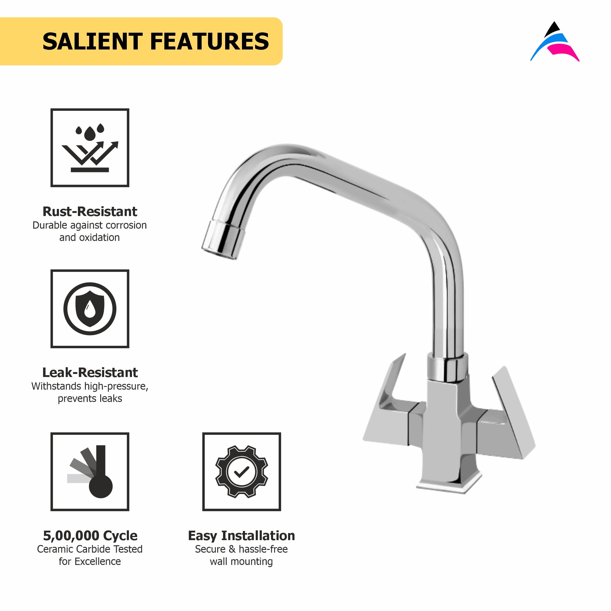 Asiatique C/H Basin Mixer With Extended Swivel Spout (L-011EX), Lenz Series Premium CP Bath Fittings & Faucets