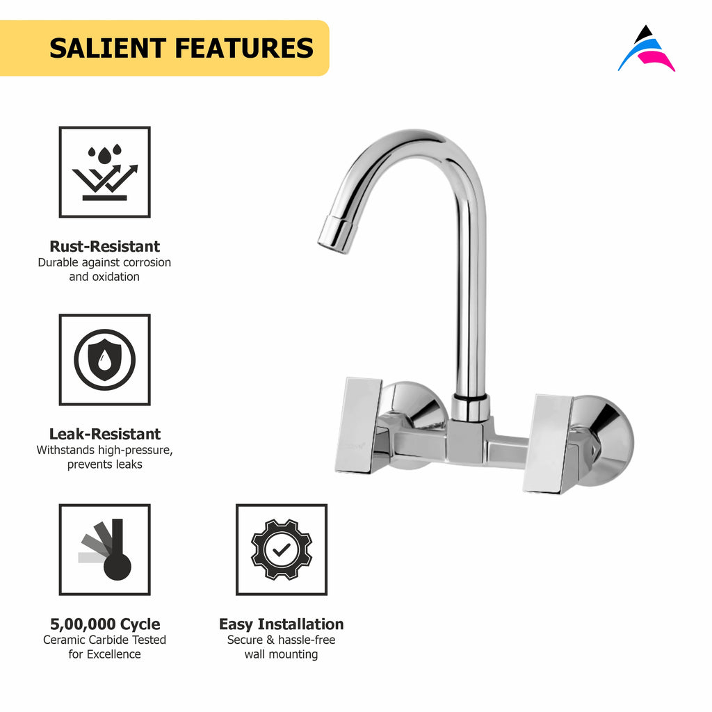 Asiatique Sink Mixer With Swivel ‘J’ Spout Wall Mounted (L-013), Lenz Series Premium CP Bath Fittings & Faucets
