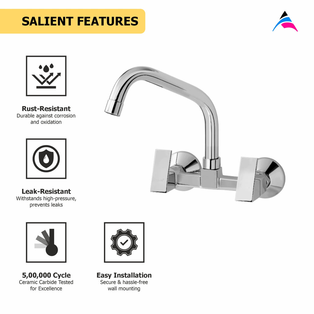 Asiatique Sink Mixer With Extended Swivel Spout Wall Mounted (L-013EX), Lenz Series Premium CP Bath Fittings & Faucets