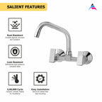 Asiatique Sink Mixer With Extended Swivel Spout Wall Mounted (L-013EX), Lenz Series Premium CP Bath Fittings & Faucets