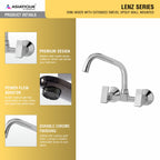 Asiatique Sink Mixer With Extended Swivel Spout Wall Mounted (L-013EX), Lenz Series Premium CP Bath Fittings & Faucets