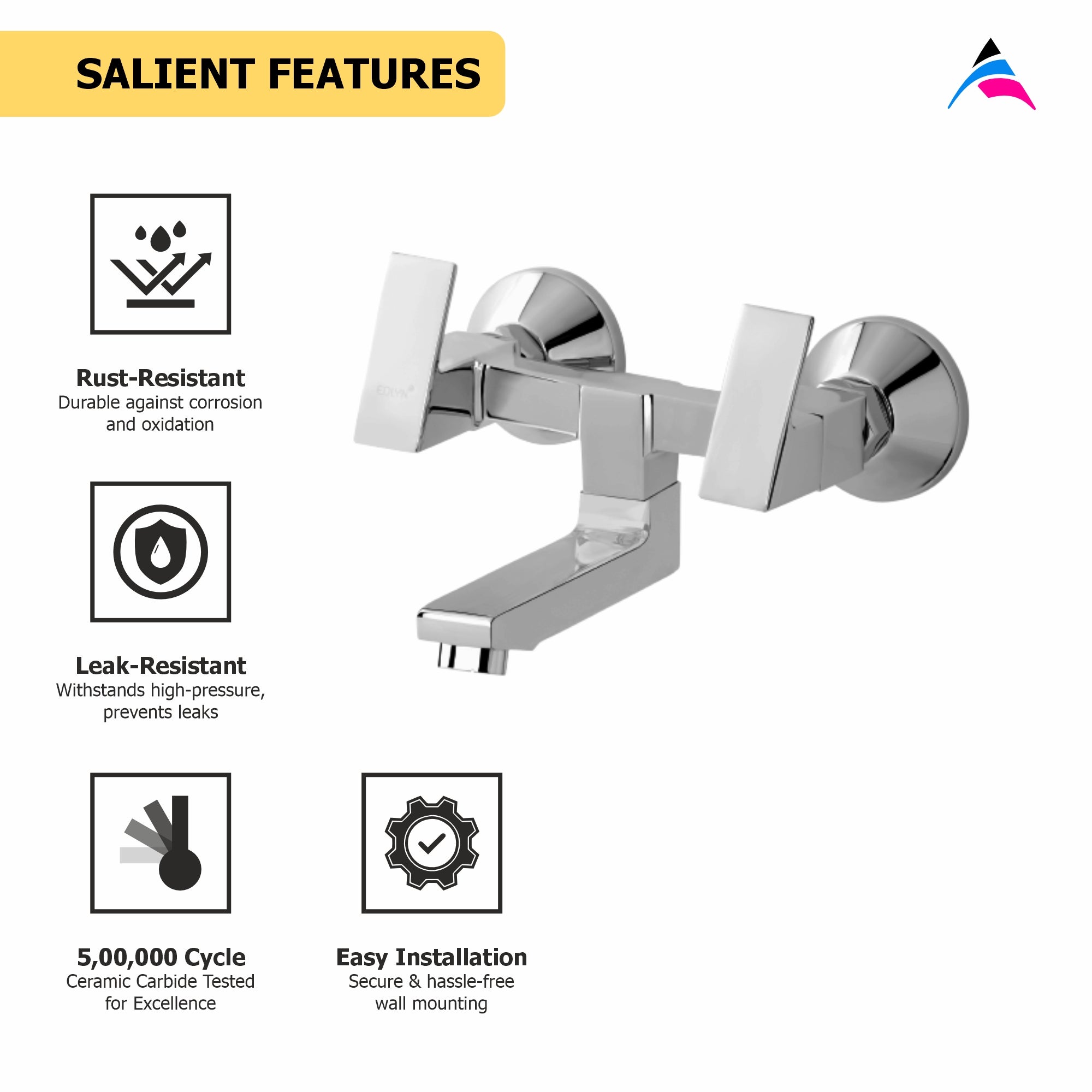Asiatique Wall Mixer Non-Telephonic Wall Mounted (L-014), Lenz Series Premium CP Bath Fittings & Faucets