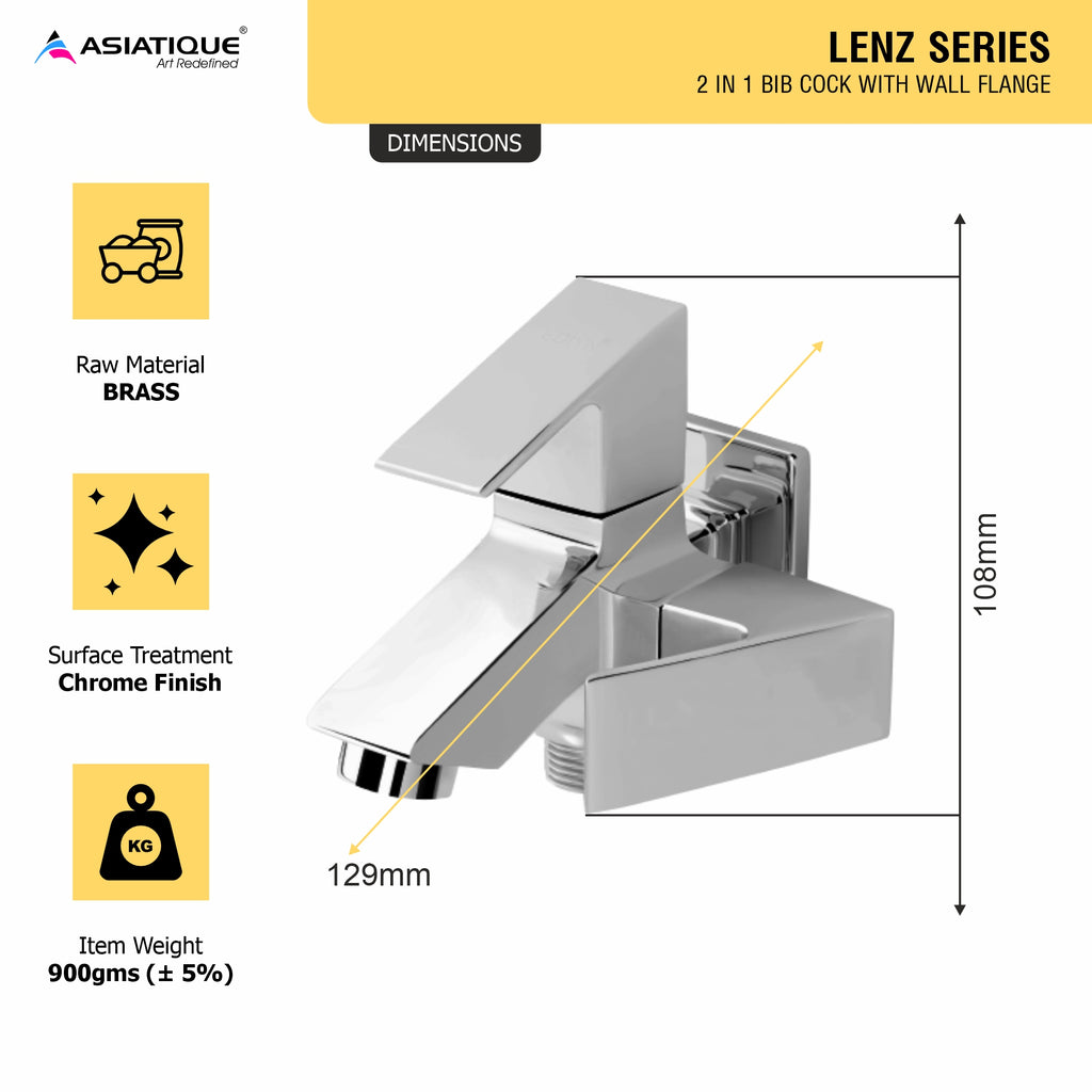 Asiatique 2 in 1 Bib Cock With Wall Flange (L-015), Lenz Series Premium CP Bath Fittings & Faucets