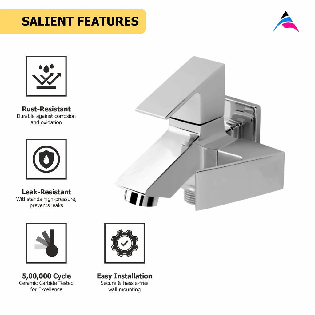 Asiatique 2 in 1 Bib Cock With Wall Flange (L-015), Lenz Series Premium CP Bath Fittings & Faucets