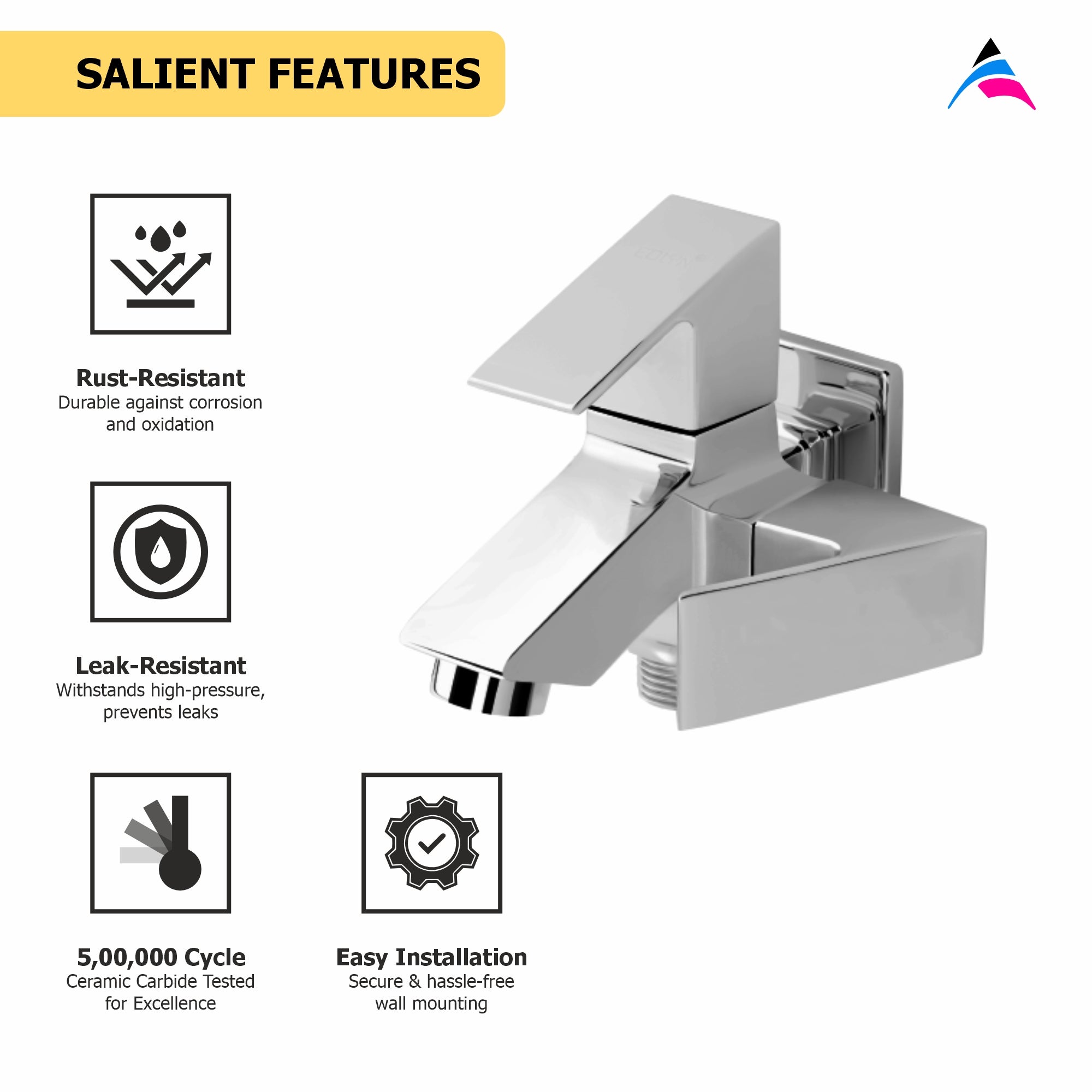 Asiatique 2 in 1 Bib Cock With Wall Flange (L-015), Lenz Series Premium CP Bath Fittings & Faucets