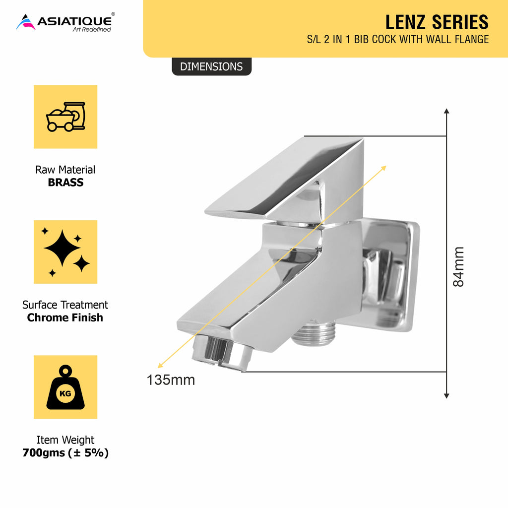 Asiatique S/L 2 in 1 Bib Cock With Wall Flange (L-015 S/L), Lenz Series Premium CP Bath Fittings & Faucets