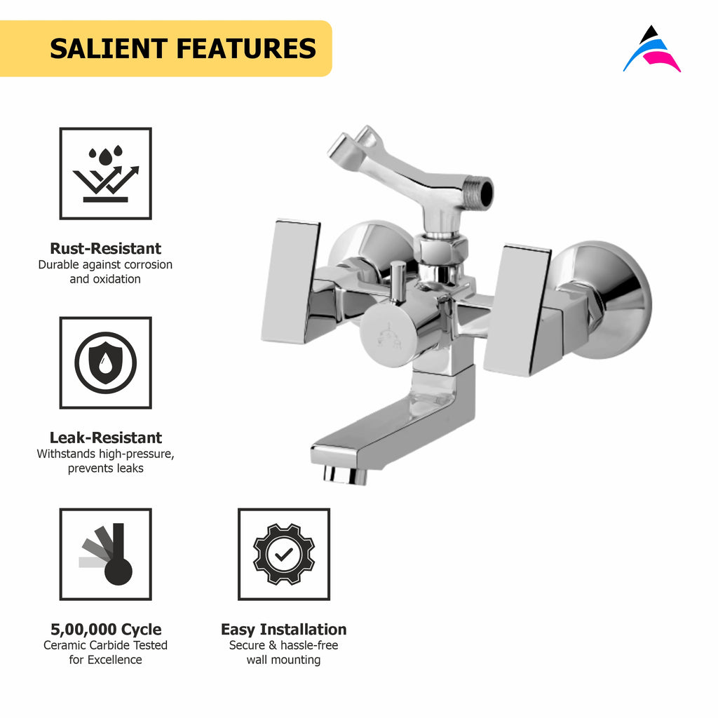 Asiatique Wall Mixer Telephonic With Crutch ARR. Of Tele. Shower (L-016), Lenz Series Premium CP Bath Fittings & Faucets