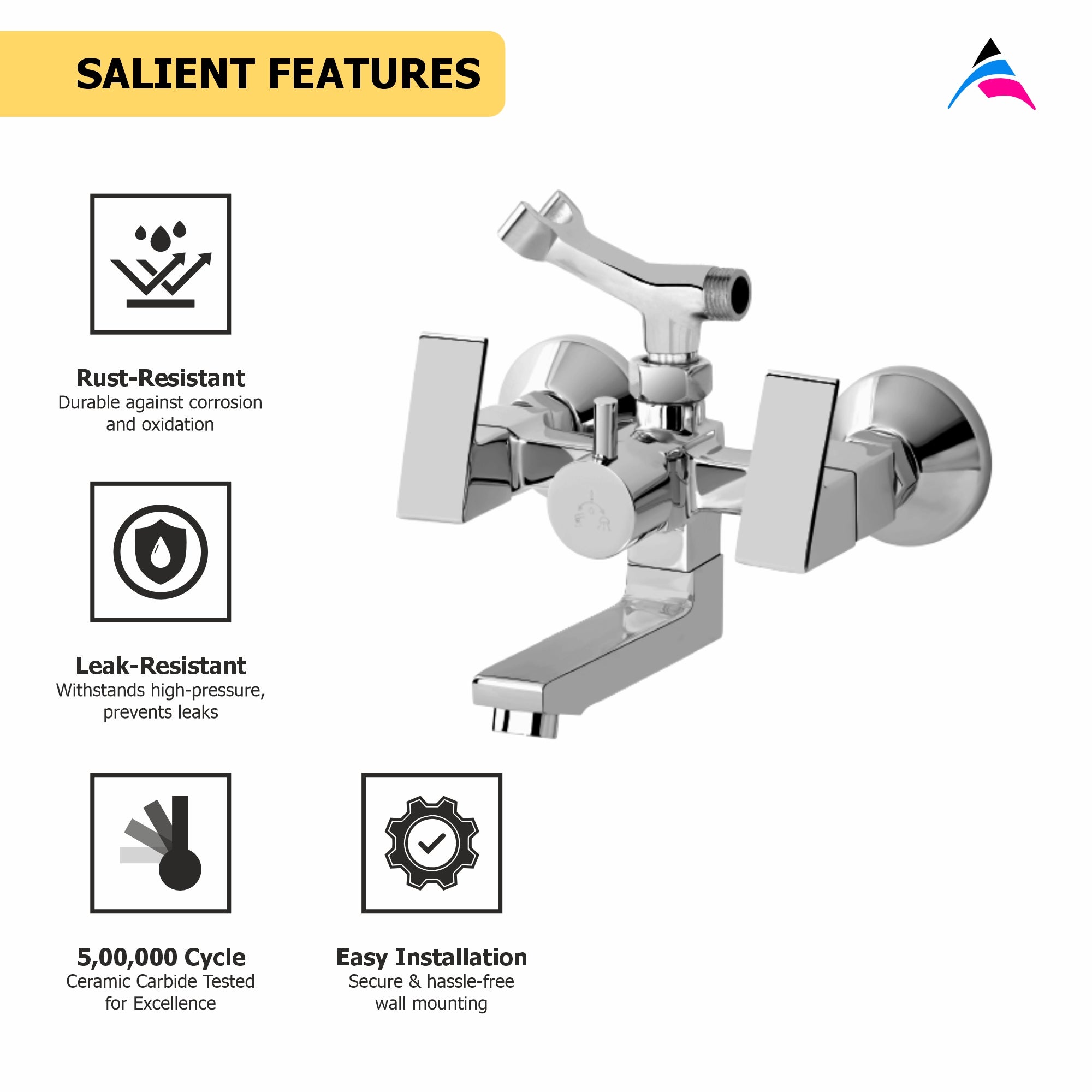 Asiatique Wall Mixer Telephonic With Crutch ARR. Of Tele. Shower (L-016), Lenz Series Premium CP Bath Fittings & Faucets