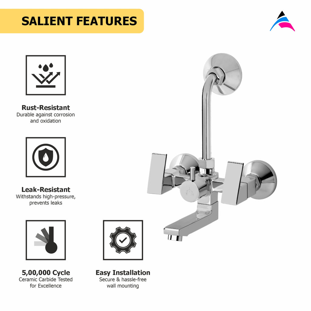 Asiatique Wall Mixer Telephonic With ‘L’ Bend for ARR. Of O/H Shower (L-017), Lenz Series Premium CP Bath Fittings & Faucets