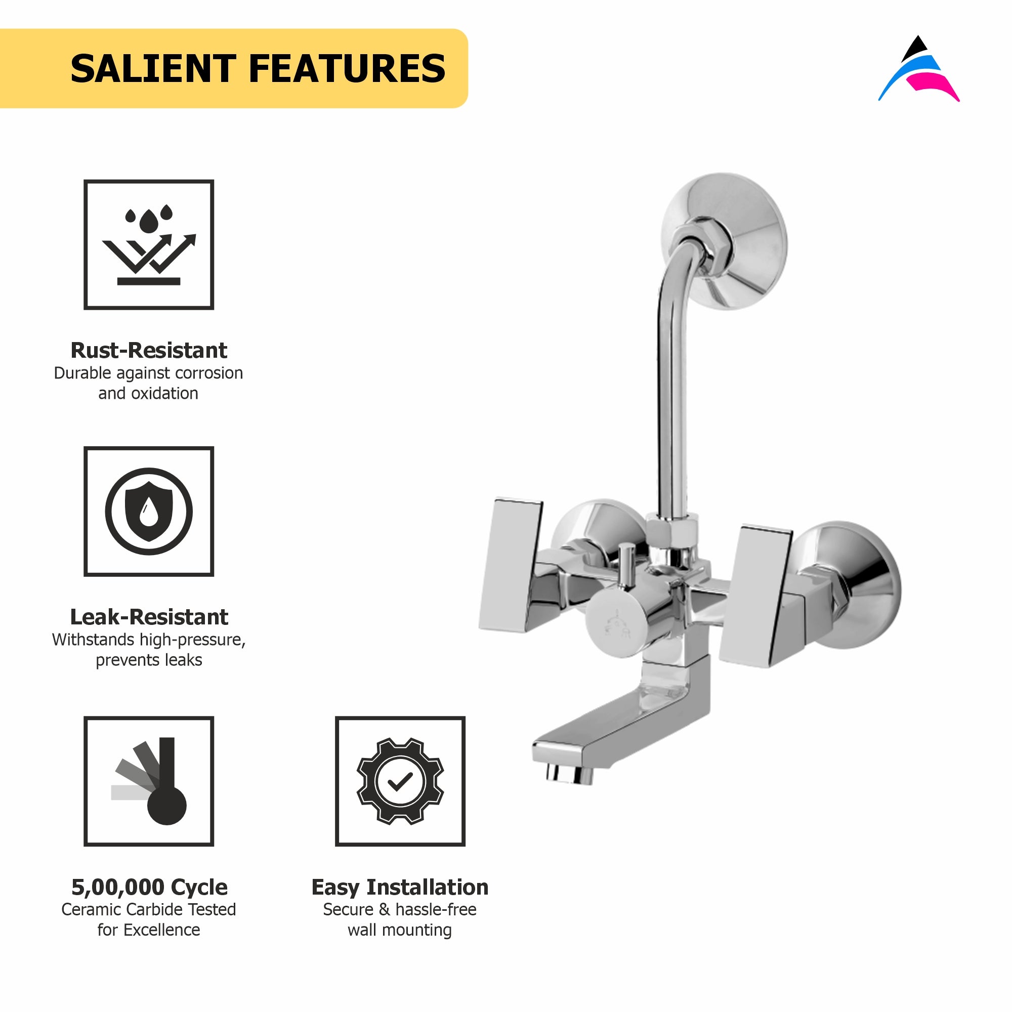 Asiatique Wall Mixer Telephonic With ‘L’ Bend for ARR. Of O/H Shower (L-017), Lenz Series Premium CP Bath Fittings & Faucets