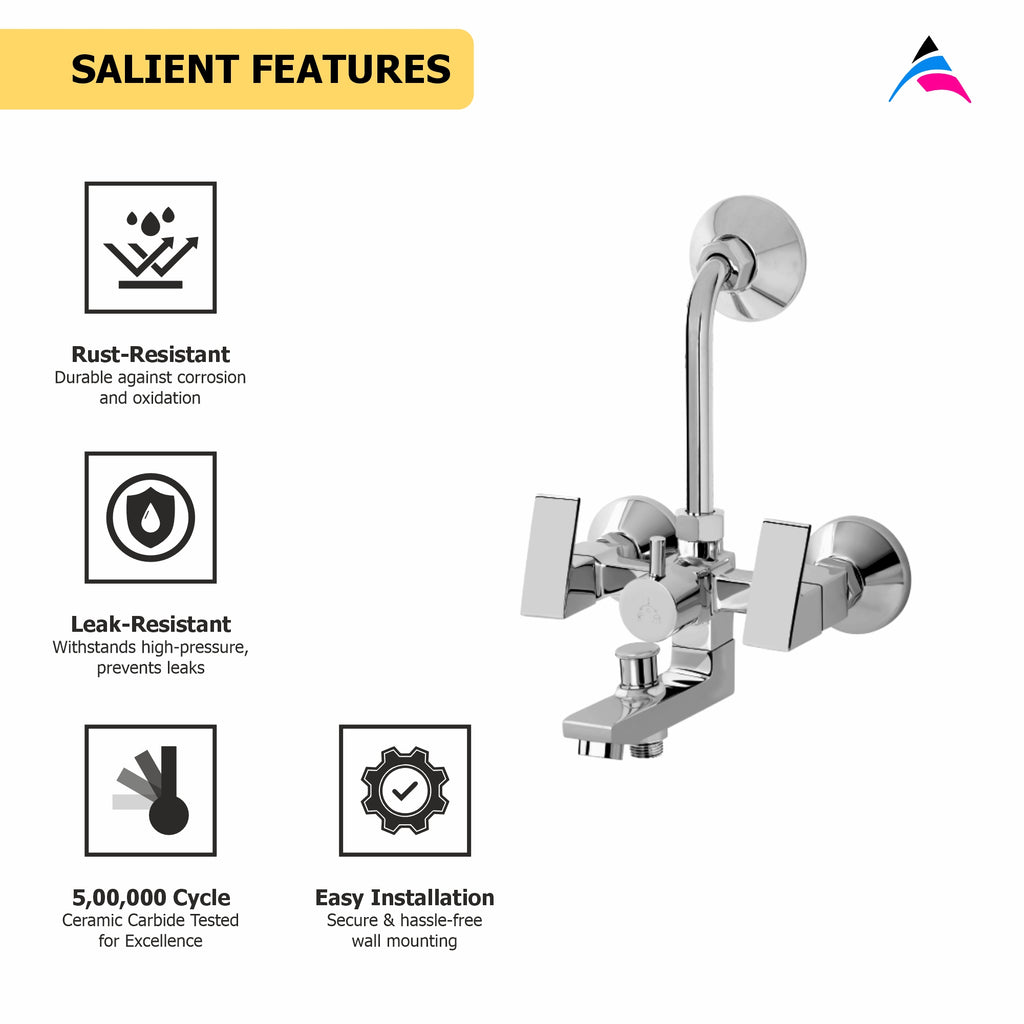 Asiatique 3 in 1 Wall Mixer With Pro. For Tele. Shower & O/H Shower (L-018), Lenz Series Premium CP Bath Fittings & Faucets