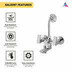 Asiatique 3 in 1 Wall Mixer With Pro. For Tele. Shower & O/H Shower (L-018), Lenz Series Premium CP Bath Fittings & Faucets