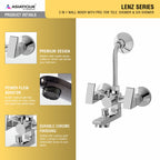 Asiatique 3 in 1 Wall Mixer With Pro. For Tele. Shower & O/H Shower (L-018), Lenz Series Premium CP Bath Fittings & Faucets