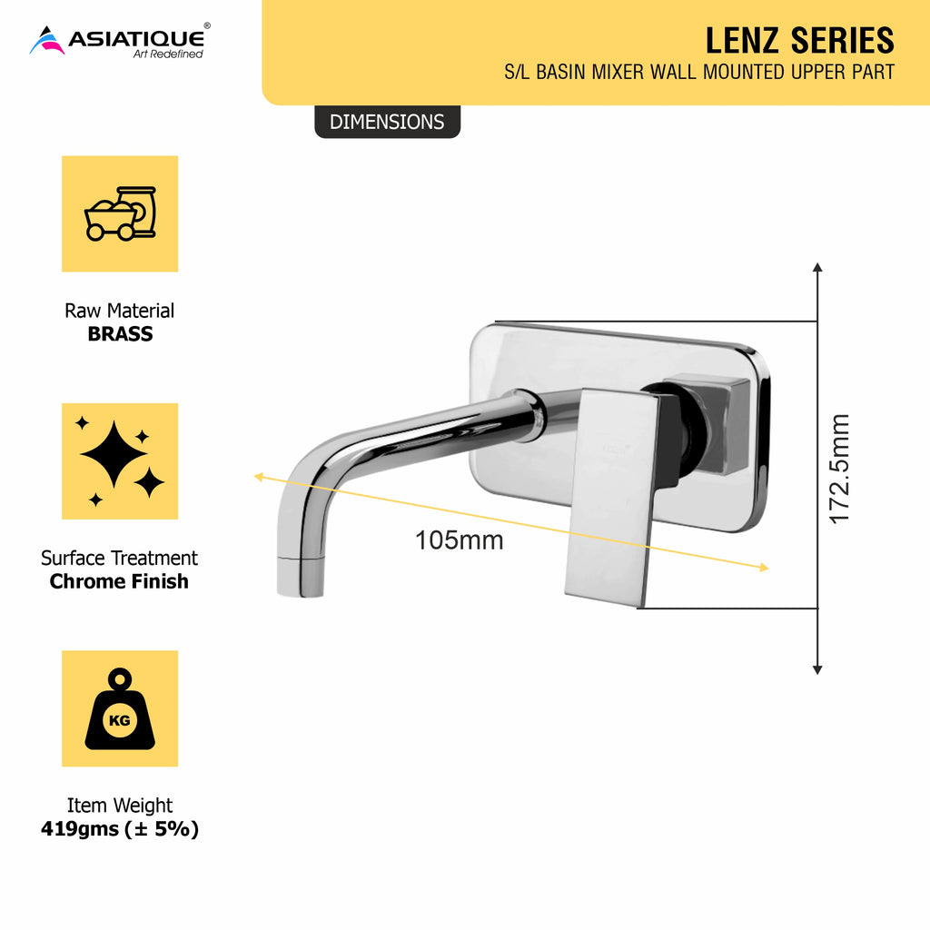 Asiatique S/L Basin Mixer Wall Mounted Upper Part (L-019U), Lenz Series Premium CP Bath Fittings & Faucets