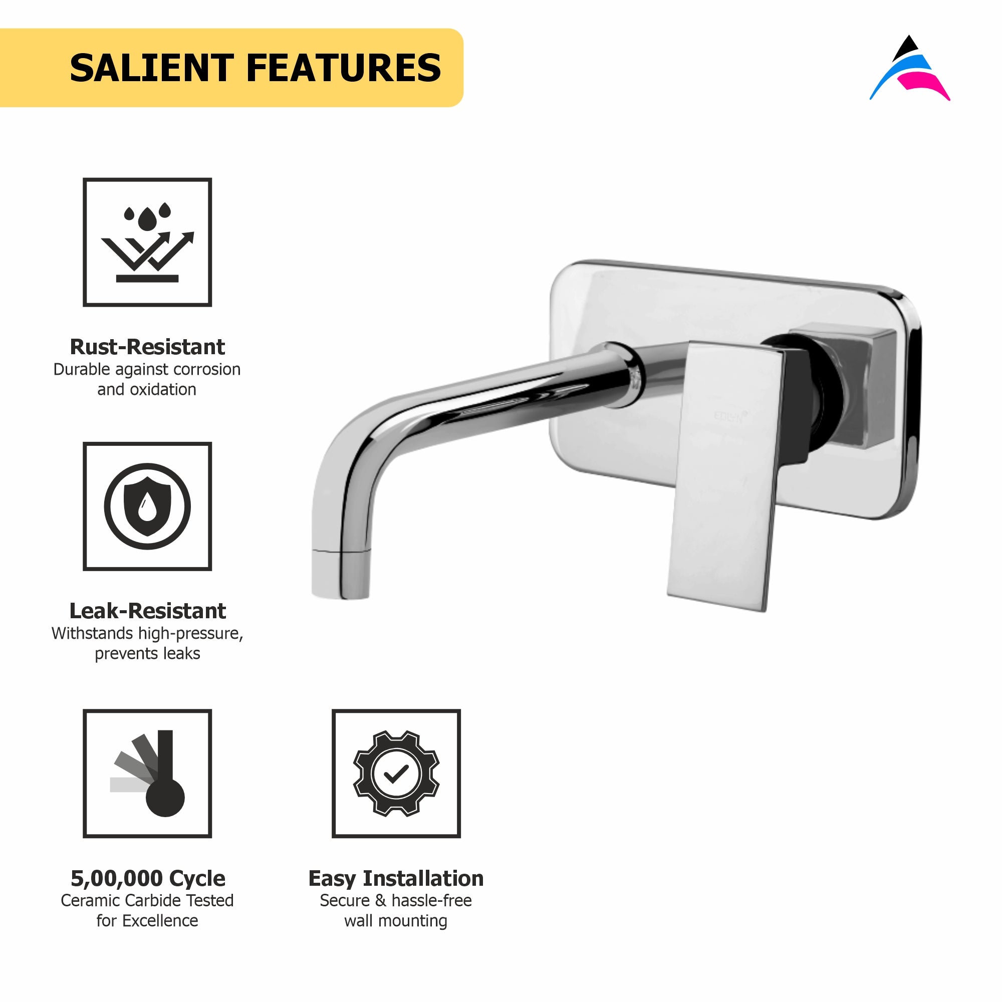 Asiatique S/L Basin Mixer Wall Mounted Upper Part (L-019U), Lenz Series Premium CP Bath Fittings & Faucets