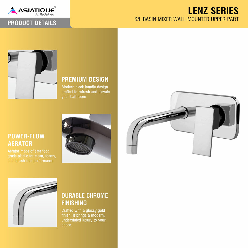 Asiatique S/L Basin Mixer Wall Mounted Upper Part (L-019U), Lenz Series Premium CP Bath Fittings & Faucets