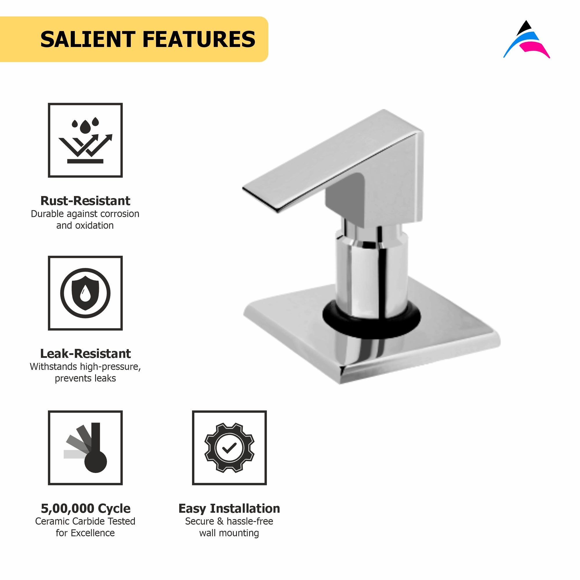 Asiatique Upper Parts Kit Glassy, Flange & Handle For Con. & Flush Cock (L-021U), Lenz Series Premium CP Bath Fittings & Faucets