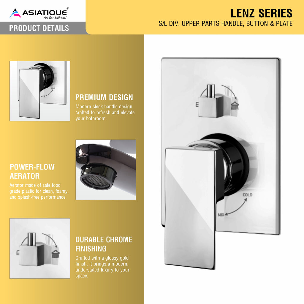 Asiatique S/L Div. Upper Parts Handle, Button & Plate (L-024), Lenz Series Premium CP Bath Fittings & Faucets