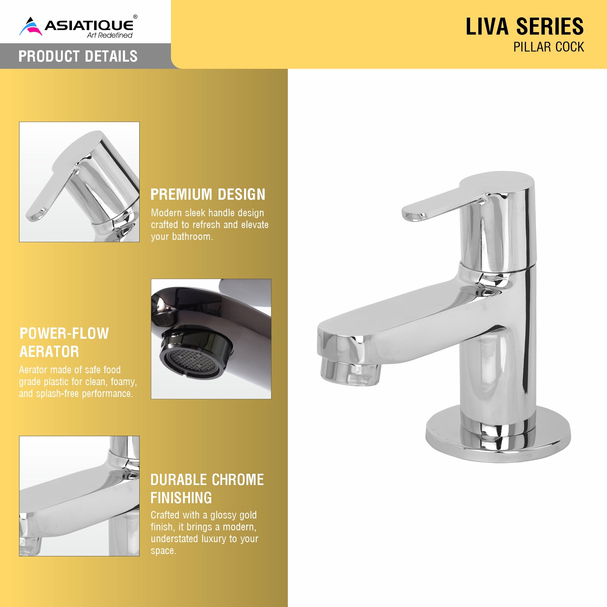 Asiatique Pillar Cock (LI-000), LIVA Series Kitchen & Bathroom Faucets | Premium Modern Tap Collection