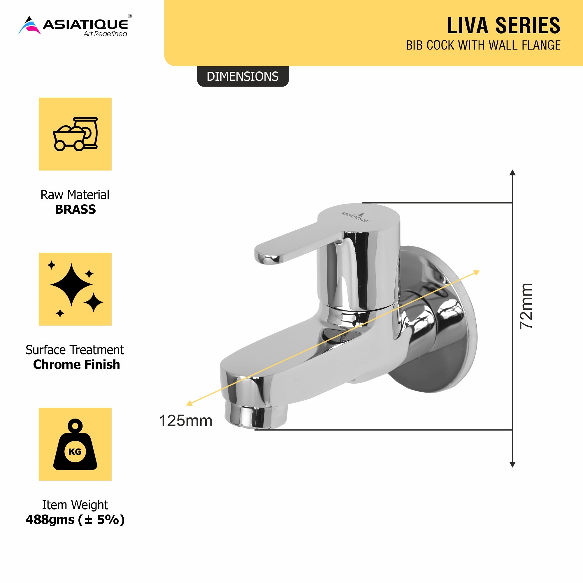 Asiatique Bib Cock With Wall Flange (LI-003), LIVA Series Kitchen & Bathroom Faucets | Premium Modern Tap Collection