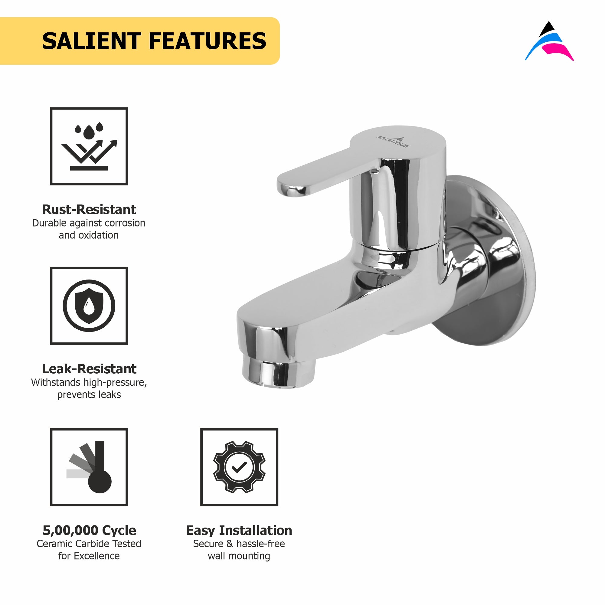 Asiatique Bib Cock With Wall Flange (LI-003), LIVA Series Kitchen & Bathroom Faucets | Premium Modern Tap Collection