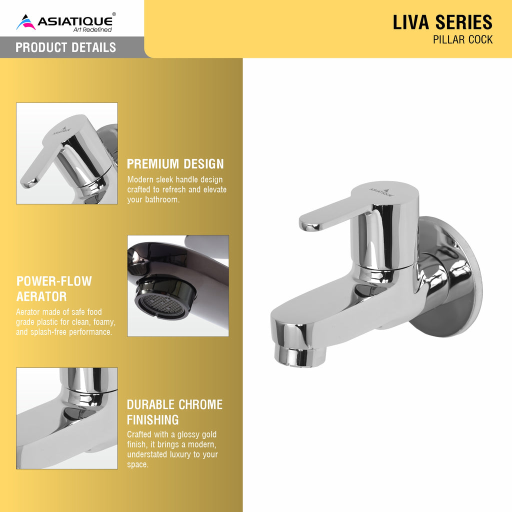 Asiatique Bib Cock With Wall Flange (LI-003), LIVA Series Kitchen & Bathroom Faucets | Premium Modern Tap Collection