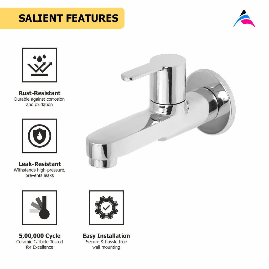 Asiatique Bib Cock Long Body With Wall Flange (LI-004), LIVA Series Kitchen & Bathroom Faucets | Premium Modern Tap Collection