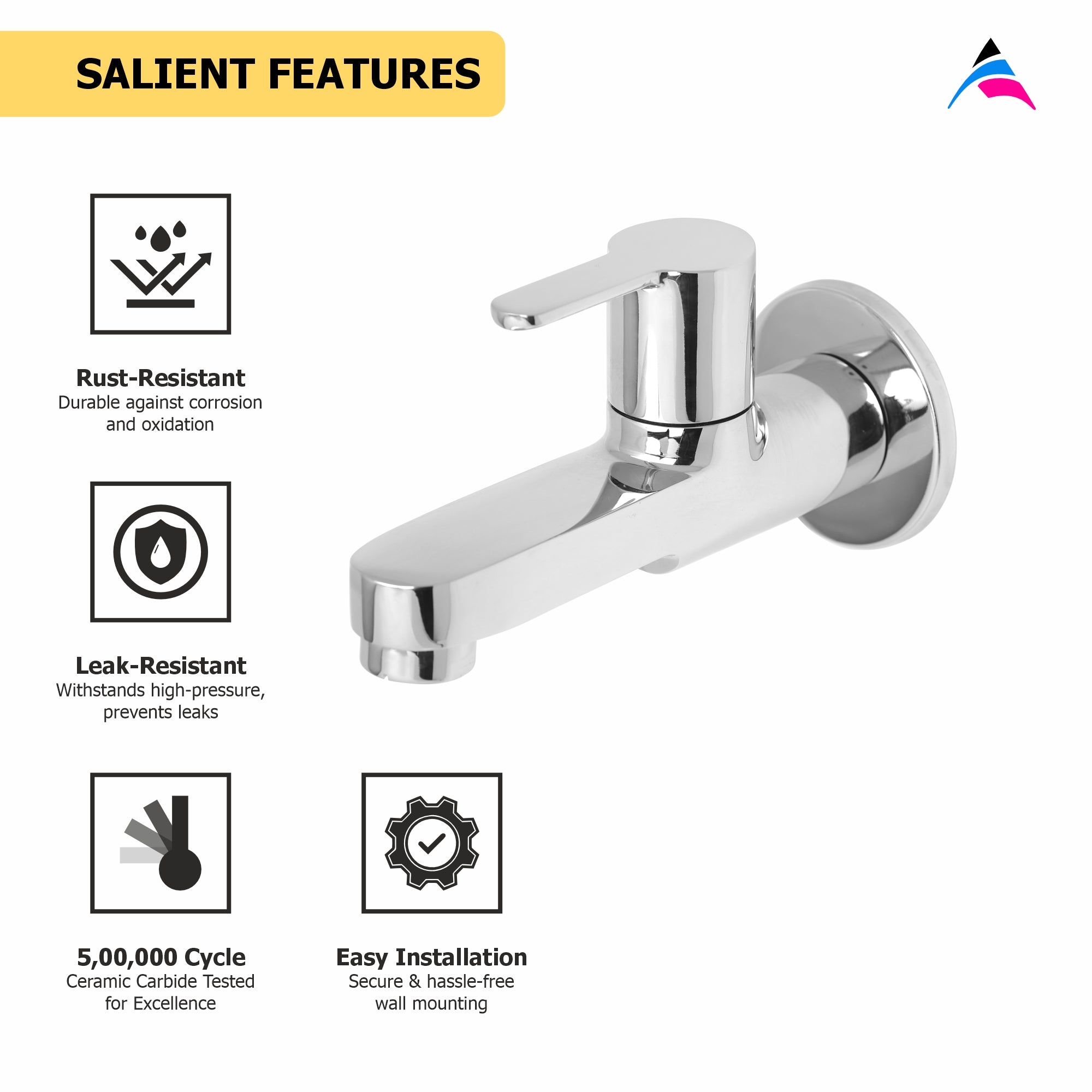 Asiatique Bib Cock Long Body With Wall Flange (LI-004), LIVA Series Kitchen & Bathroom Faucets | Premium Modern Tap Collection