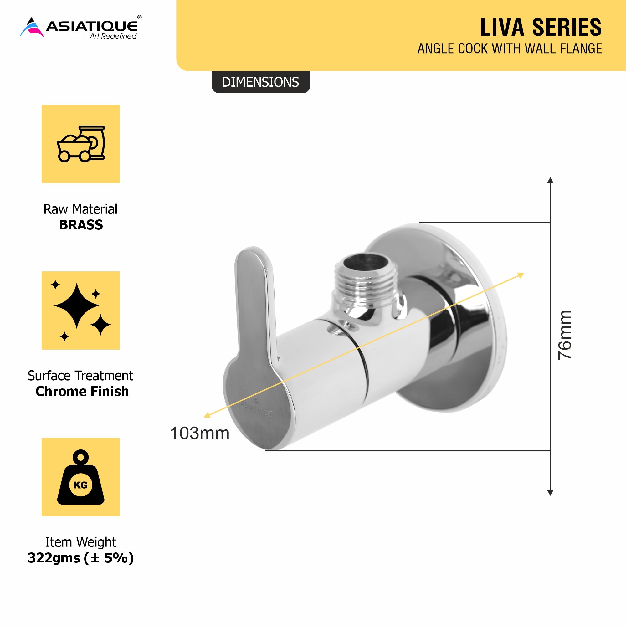 Asiatique Angle Cock With Wall Flange (LI-005), LIVA Series Kitchen & Bathroom Faucets | Premium Modern Tap Collection
