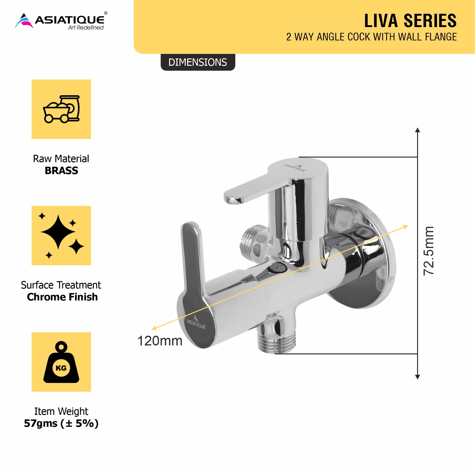 Asiatique 2 Way Angle Cock With Wall Flange (LI-005TW), LIVA Series Kitchen & Bathroom Faucets | Premium Modern Tap Collection