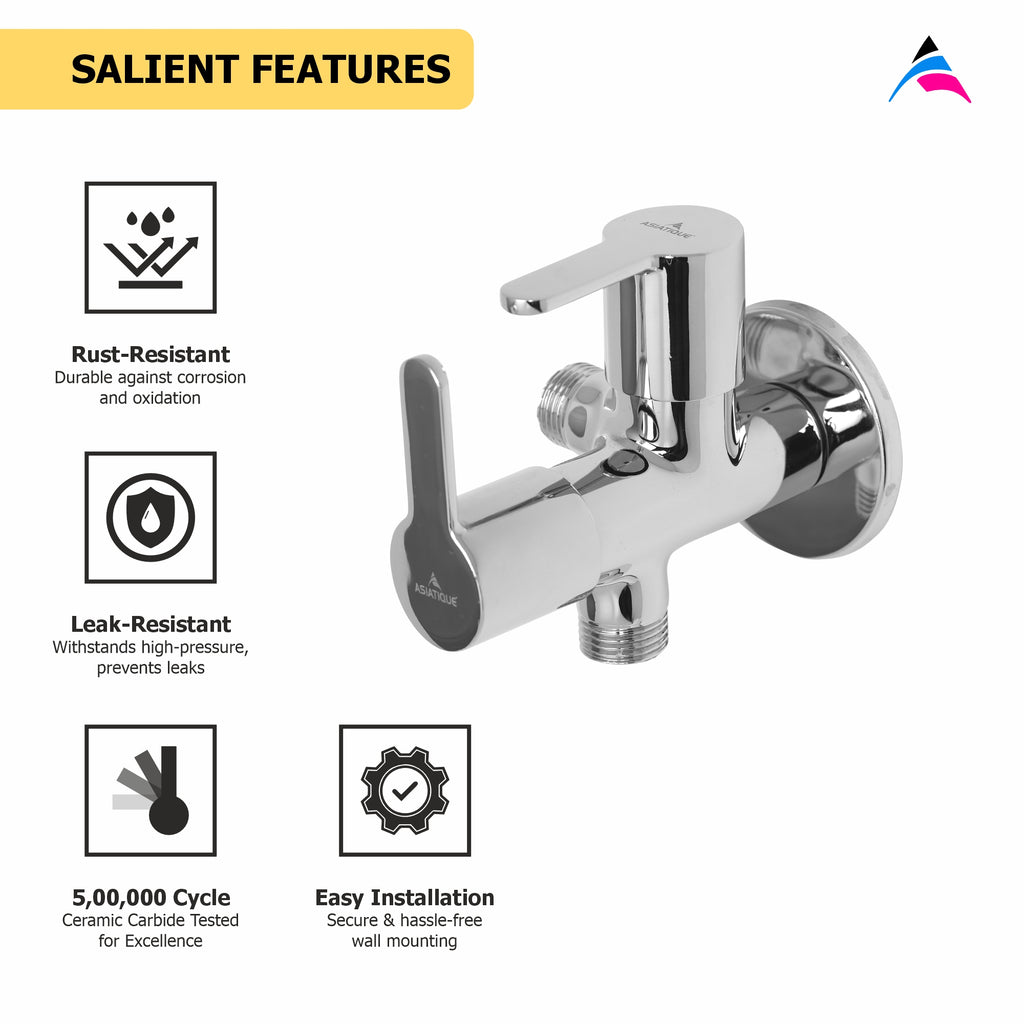 Asiatique 2 Way Angle Cock With Wall Flange (LI-005TW), LIVA Series Kitchen & Bathroom Faucets | Premium Modern Tap Collection