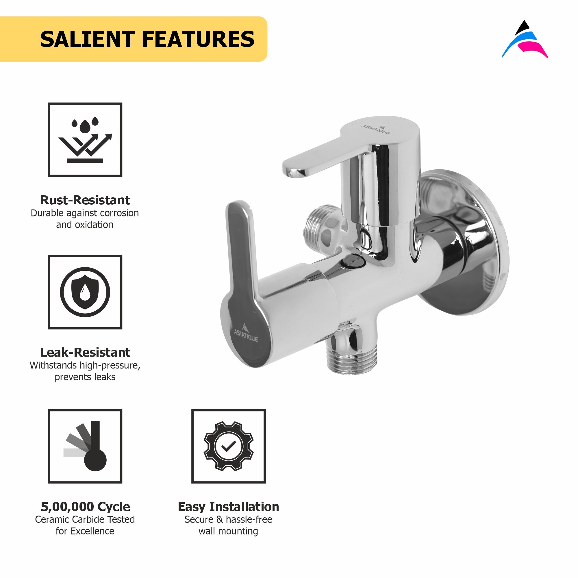 Asiatique 2 Way Angle Cock With Wall Flange (LI-005TW), LIVA Series Kitchen & Bathroom Faucets | Premium Modern Tap Collection