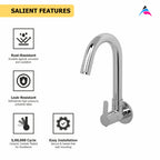 Asiatique Sink Cock With Swivel 'J' Spout Wall Mounted With Flange (LI-008), LIVA Series Kitchen & Bathroom Faucets | Premium Modern Tap Collection