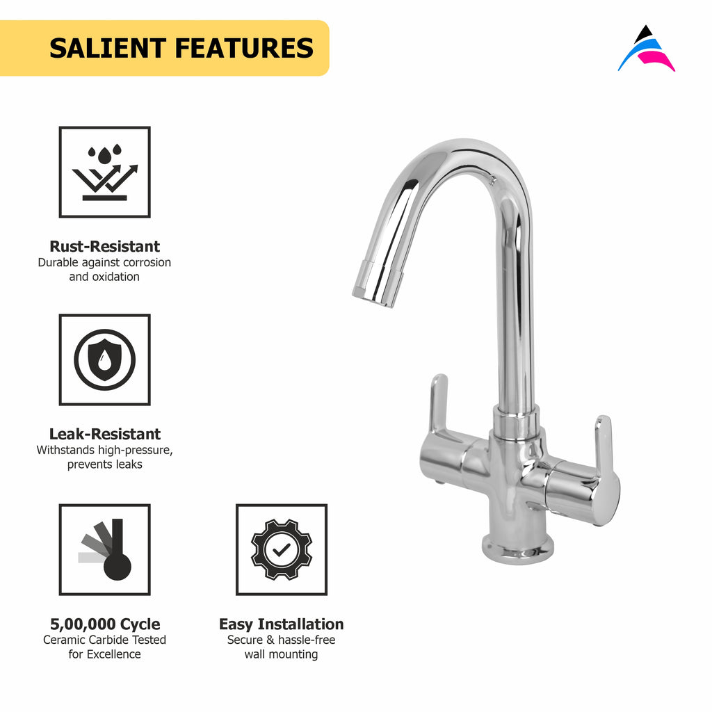 Asiatique C/H Basin Mixer With Swivel 'J' Spout (LI-011), LIVA Series Kitchen & Bathroom Faucets | Premium Modern Tap Collection