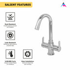 Asiatique C/H Basin Mixer With Swivel 'J' Spout (LI-011), LIVA Series Kitchen & Bathroom Faucets | Premium Modern Tap Collection
