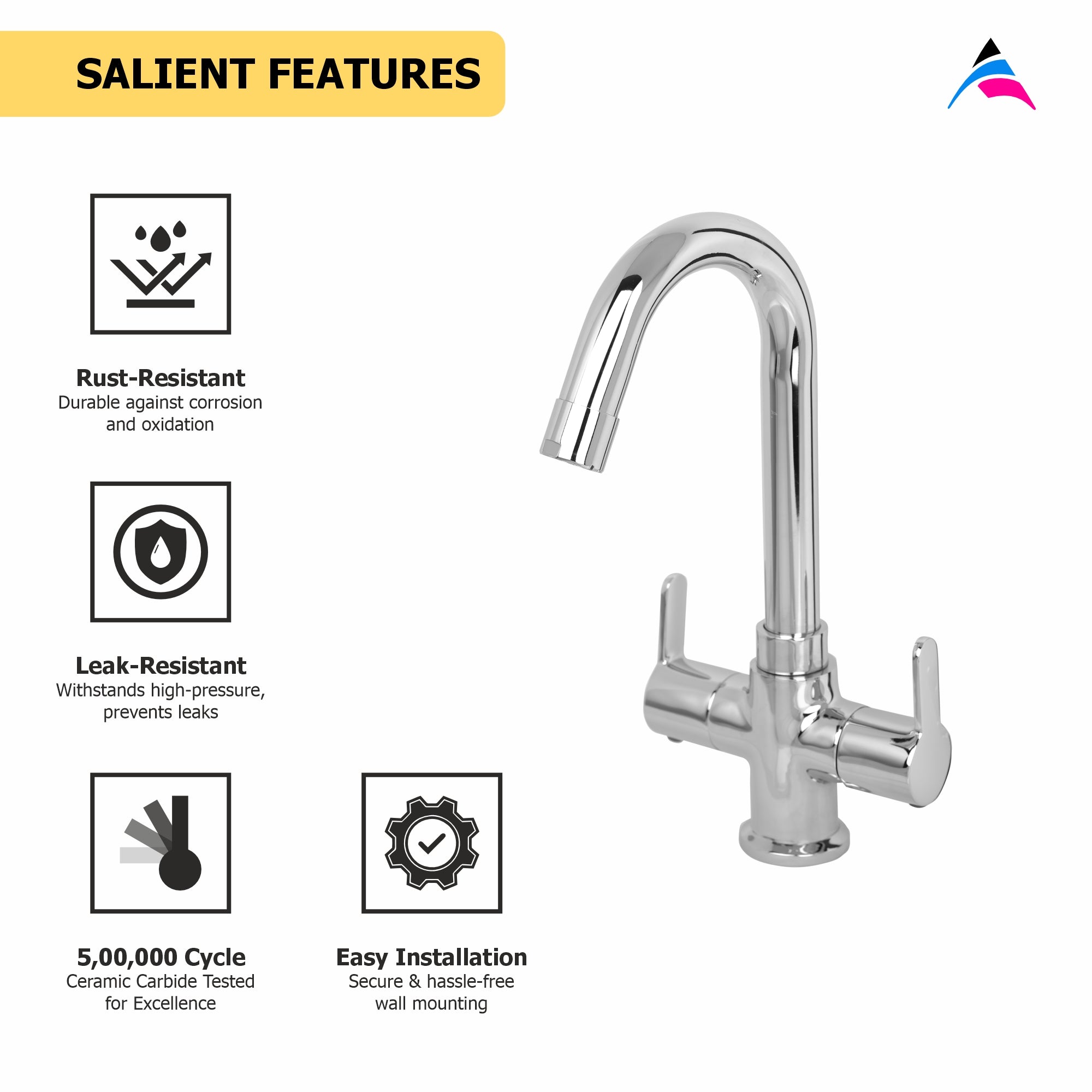 Asiatique C/H Basin Mixer With Swivel 'J' Spout (LI-011), LIVA Series Kitchen & Bathroom Faucets | Premium Modern Tap Collection