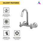 Asiatique Sink Mixer With Swivel 'J' Spout (LI-013), LIVA Series Kitchen & Bathroom Faucets | Premium Modern Tap Collection