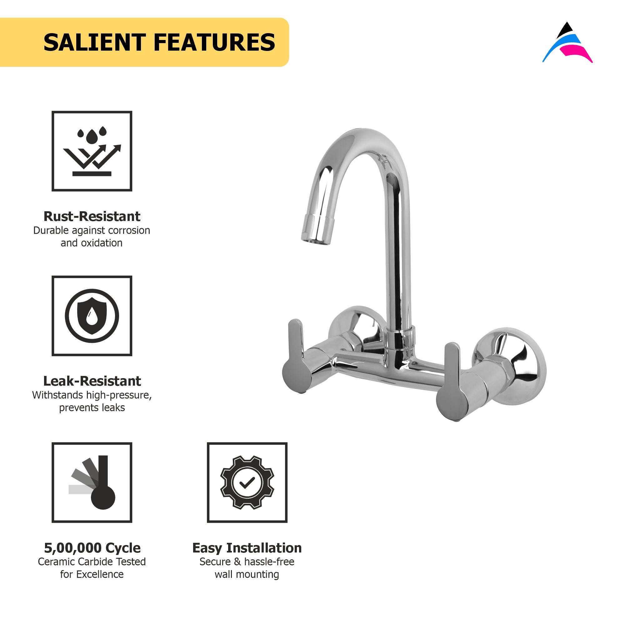 Asiatique Sink Mixer With Swivel 'J' Spout (LI-013), LIVA Series Kitchen & Bathroom Faucets | Premium Modern Tap Collection