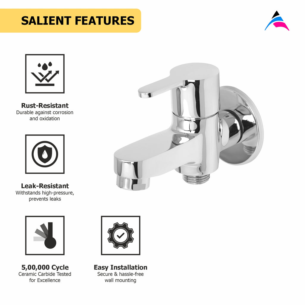 Asiatique S/L 2 in 1 Bib Cock With Wall Flange (LI-015 S/L), LIVA Series Kitchen & Bathroom Faucets | Premium Modern Tap Collection