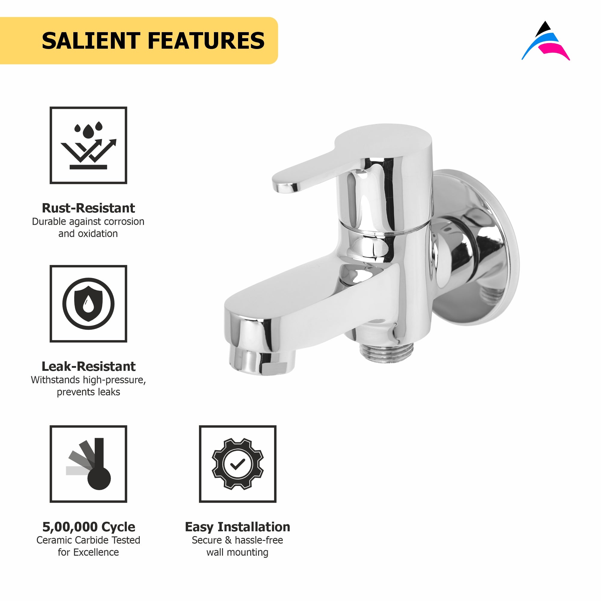 Asiatique S/L 2 in 1 Bib Cock With Wall Flange (LI-015 S/L), LIVA Series Kitchen & Bathroom Faucets | Premium Modern Tap Collection