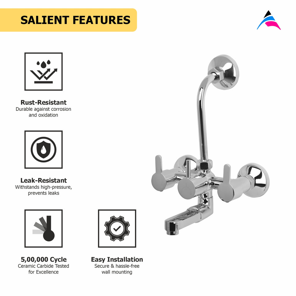 Asiatique Wall Mixer Tele. With 'L' Bend for ARR. of O/H Shower (LI-017), LIVA Series Kitchen & Bathroom Faucets | Premium Modern Tap Collection