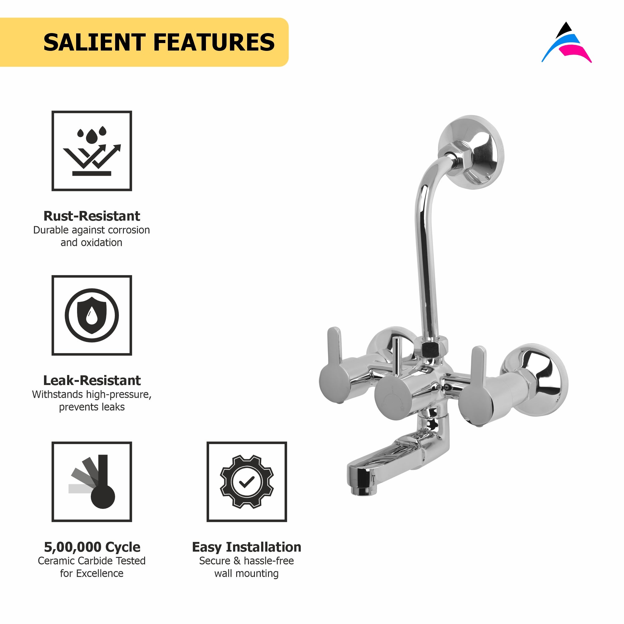 Asiatique Wall Mixer Tele. With 'L' Bend for ARR. of O/H Shower (LI-017), LIVA Series Kitchen & Bathroom Faucets | Premium Modern Tap Collection