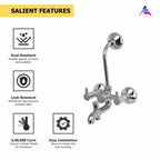 Asiatique 3 In 1 Wall Mixer With Pro. For Tele. Shower & O/H Shower (LI-018), LIVA Series Kitchen & Bathroom Faucets | Premium Modern Tap Collection