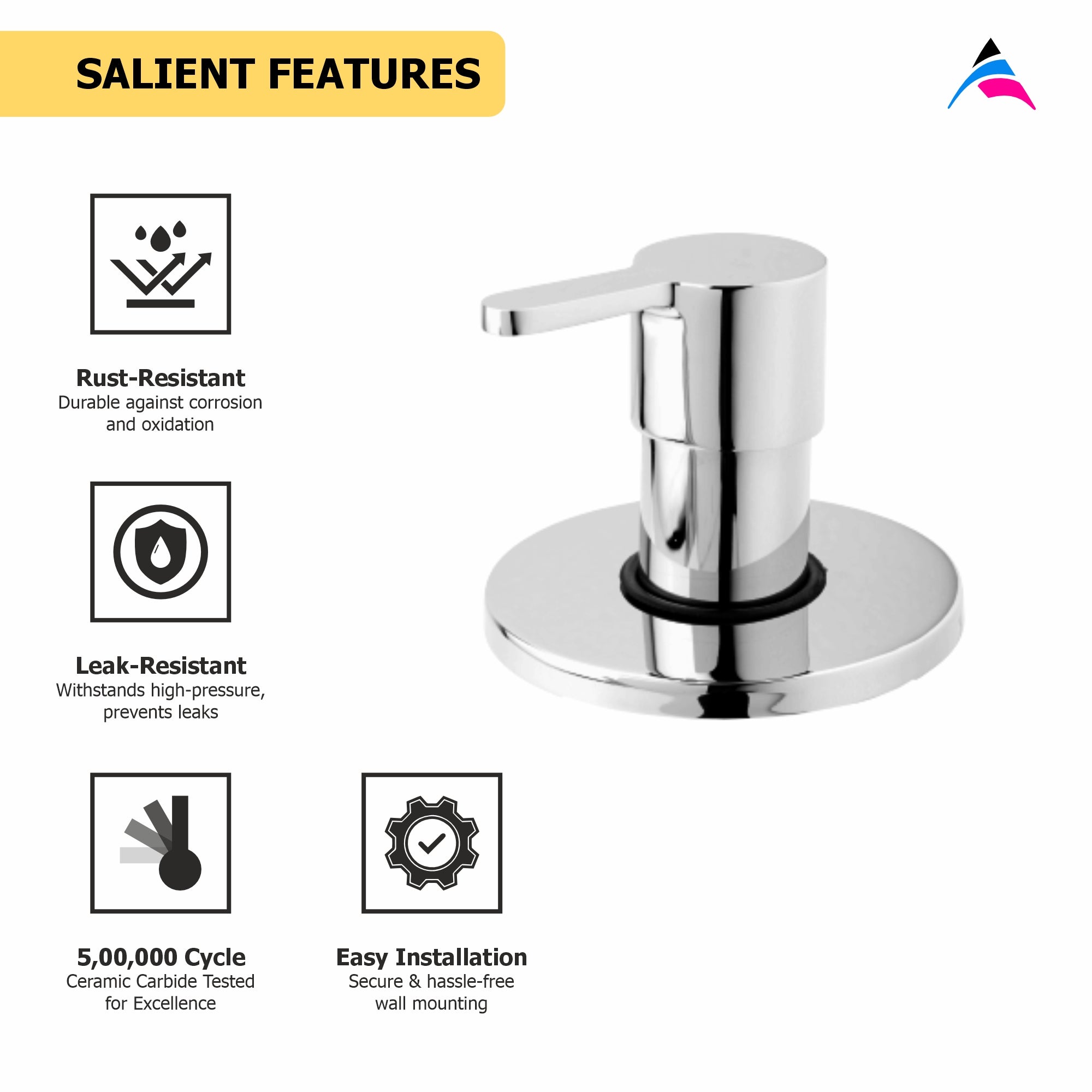 Asiatique Upper Parts Kit Glassy, Flange & Handle for Con. & Flush Cock (LI-021U), LIVA Series Kitchen & Bathroom Faucets | Premium Modern Tap Collection