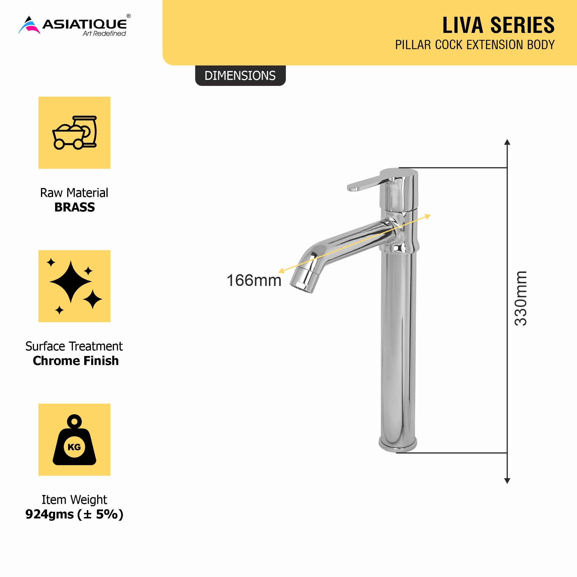 Asiatique Pillar Cock With Extended Body (LI-023), LIVA Series Kitchen & Bathroom Faucets | Premium Modern Tap Collection