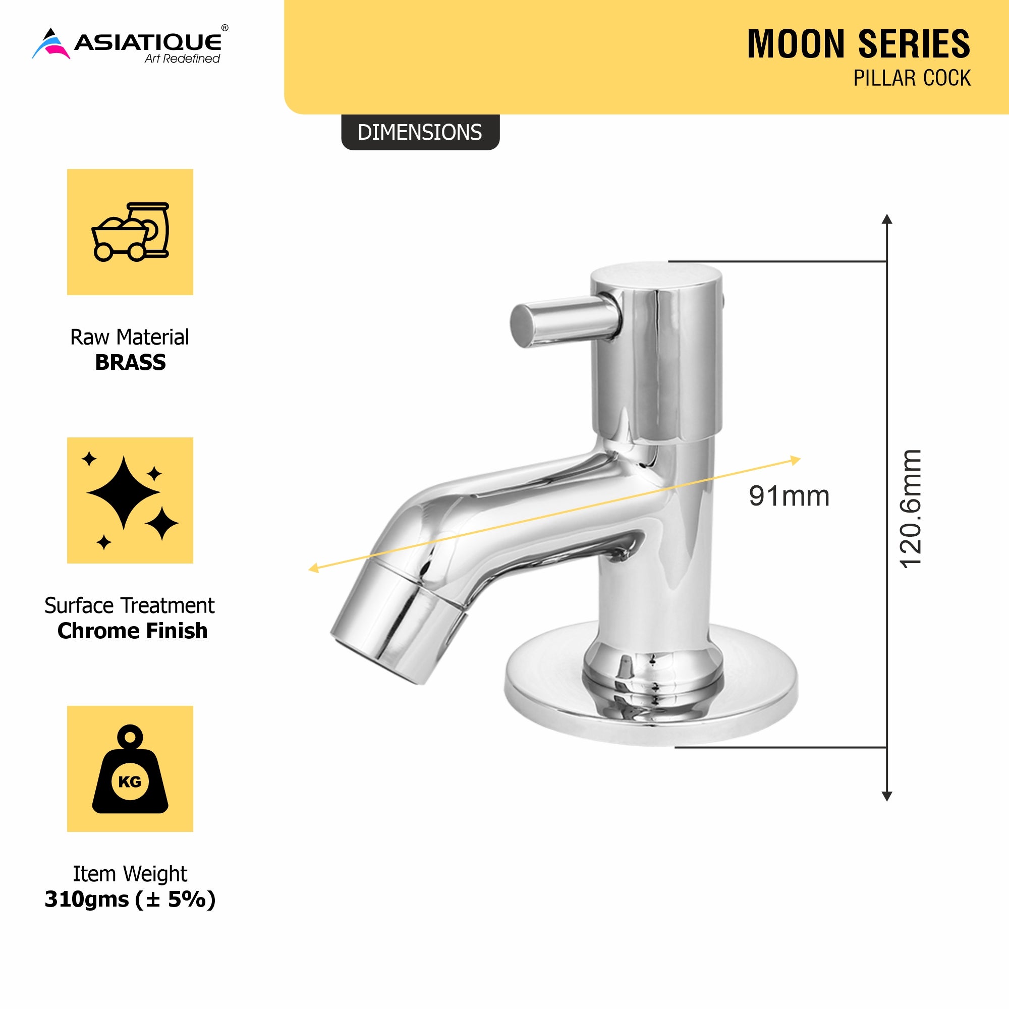 Asiatique Pillar Cock (MN-000), MOON Series Bathroom & Kitchen Faucets | Premium Modern Tap Collection